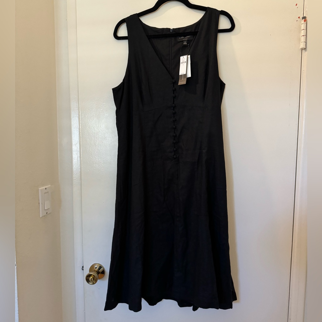 Banana Republic Factory Black Linen Dress, Size 14.